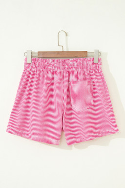 Pink Stripe Drawstring Elastic Waist Casual Denim Shorts