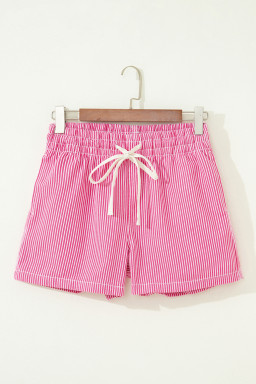 Pink Stripe Drawstring Elastic Waist Casual Denim Shorts