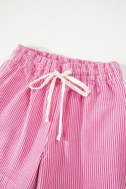 Pink Stripe Drawstring Elastic Waist Casual Denim Shorts