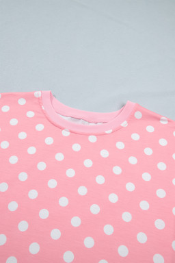 Pink Polka Dot Oversized Top Drawstring Short Set