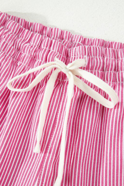 Pink Stripe Drawstring Elastic Waist Casual Denim Shorts