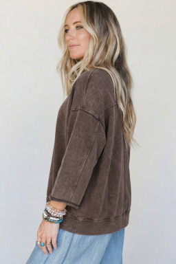 Dark Brown Long Sleeve Tops