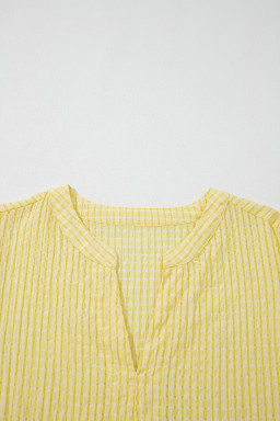 Yellow Gingham Textured Bow Tie Short Sleeve Tiered Midi Dress