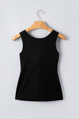 Black Solid Color Wide Strap Splicing Athleisure Tank Top