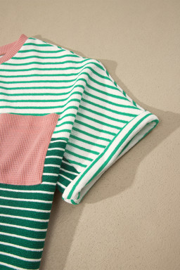 Green Stripe Contrast Print Color Block Detail Relaxed Tee
