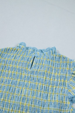 Multicolour Gingham Smoked Lace Trim Tank Top