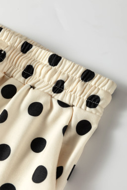 Beige Polka Dot Oversized Top Drawstring Short Set