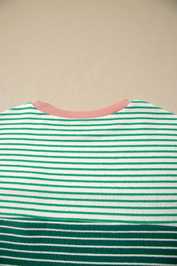 Green Stripe Contrast Print Color Block Detail Relaxed Tee