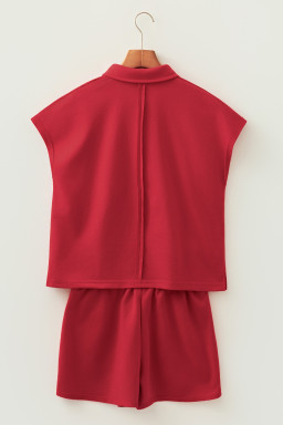 Racing Red Loose Polo Tee Elastic Waist 2pcs Short Set