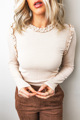 Beige Long Sleeve Tops
