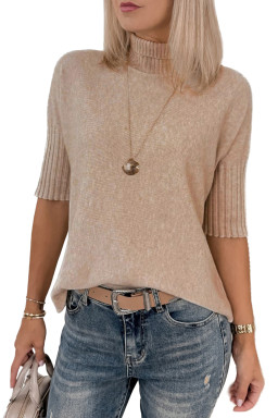 Beige Short Sleeve Sweaters