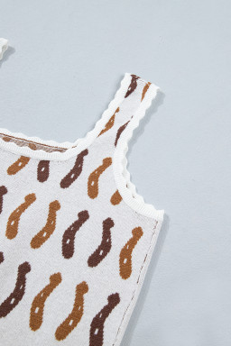 White Western Leopard/ Horseshoe Printed Scalloped Trim Square Neck Sweater Vest