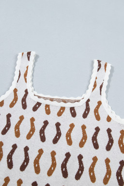 White Western Leopard/ Horseshoe Printed Scalloped Trim Square Neck Sweater Vest