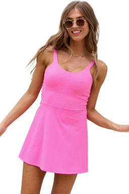 Bright Pink Twisted Strappy Back Active Mini Dress with Shorts