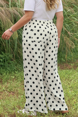 White Plus Size Polka Dot Print Patch Pocket Womens Shift Pants
