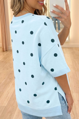 Sky Blue Polka Dot Print Crossed Seam Detail Oversize Tee