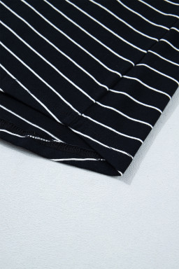 Black Stripe Drawstring Tunic Tank Mini Dress with Pockets