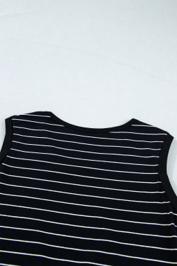 Black Stripe Drawstring Tunic Tank Mini Dress with Pockets