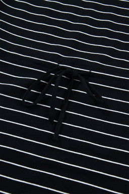 Black Stripe Drawstring Tunic Tank Mini Dress with Pockets