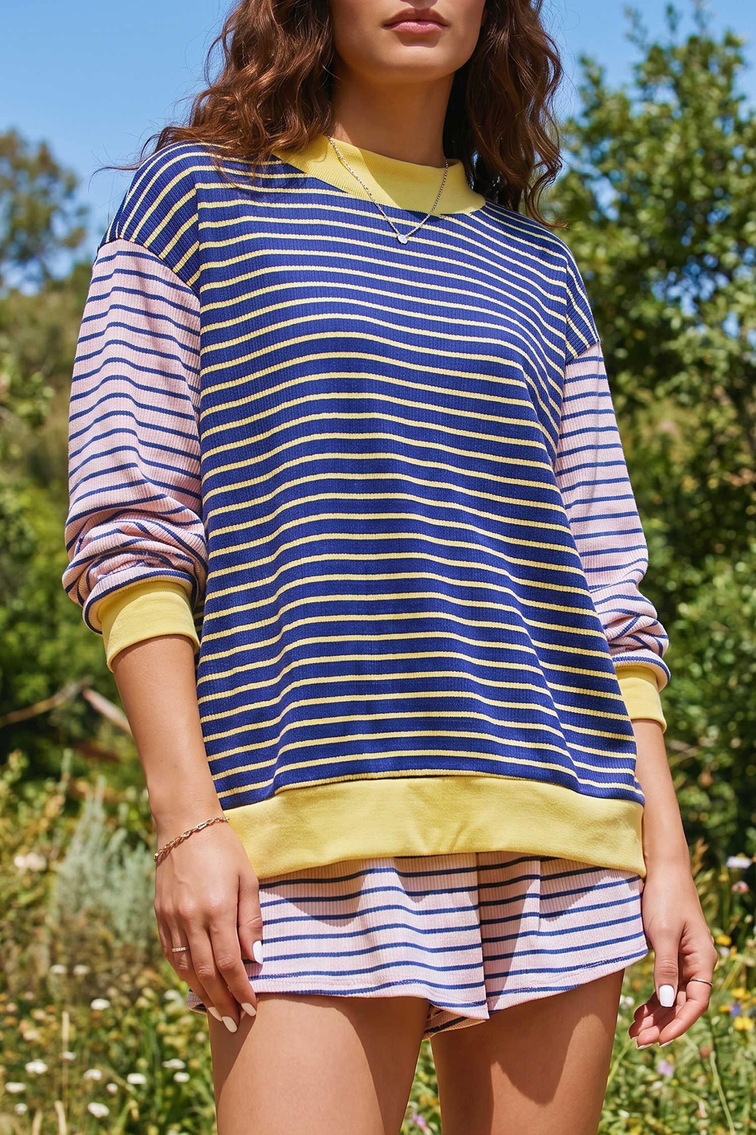 Blue Stripe Long Sleeve Tops