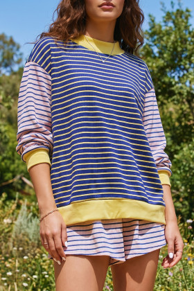 Blue Stripe Long Sleeve Tops