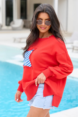 Fiery Red Plus Size Long Sleeve Tops