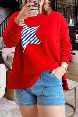 Fiery Red Plus Size Long Sleeve Tops