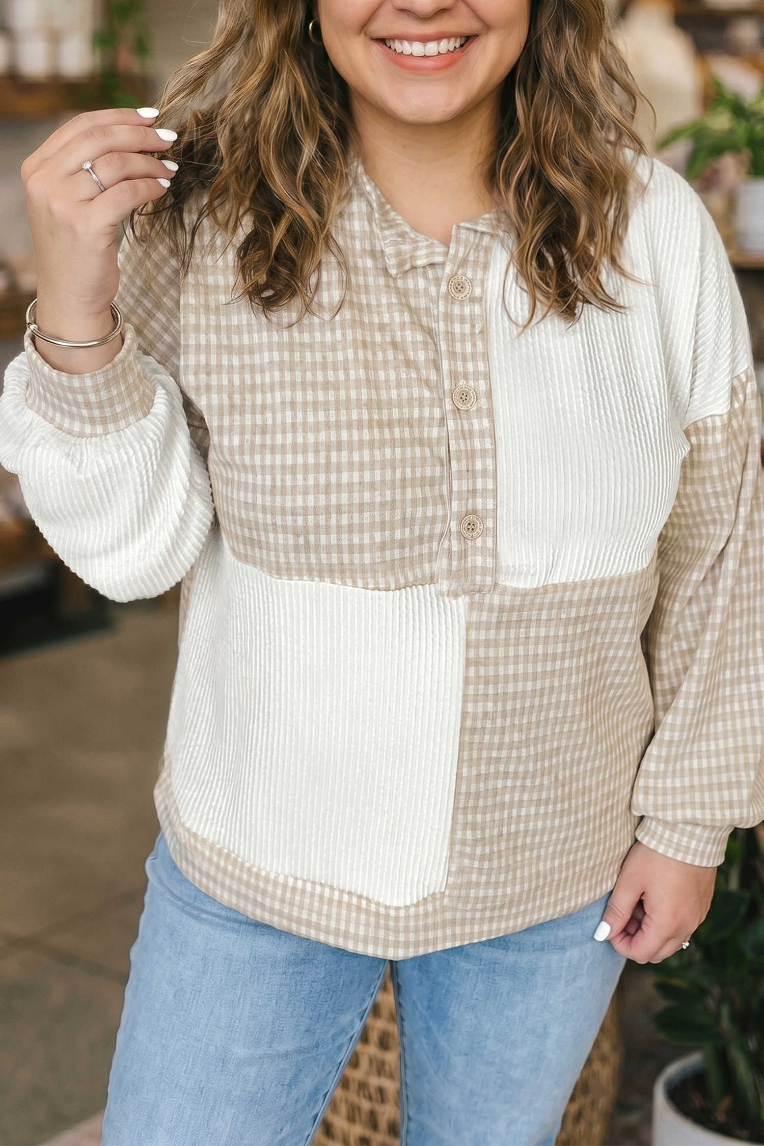 Khaki Plus Size Long Sleeve Tops