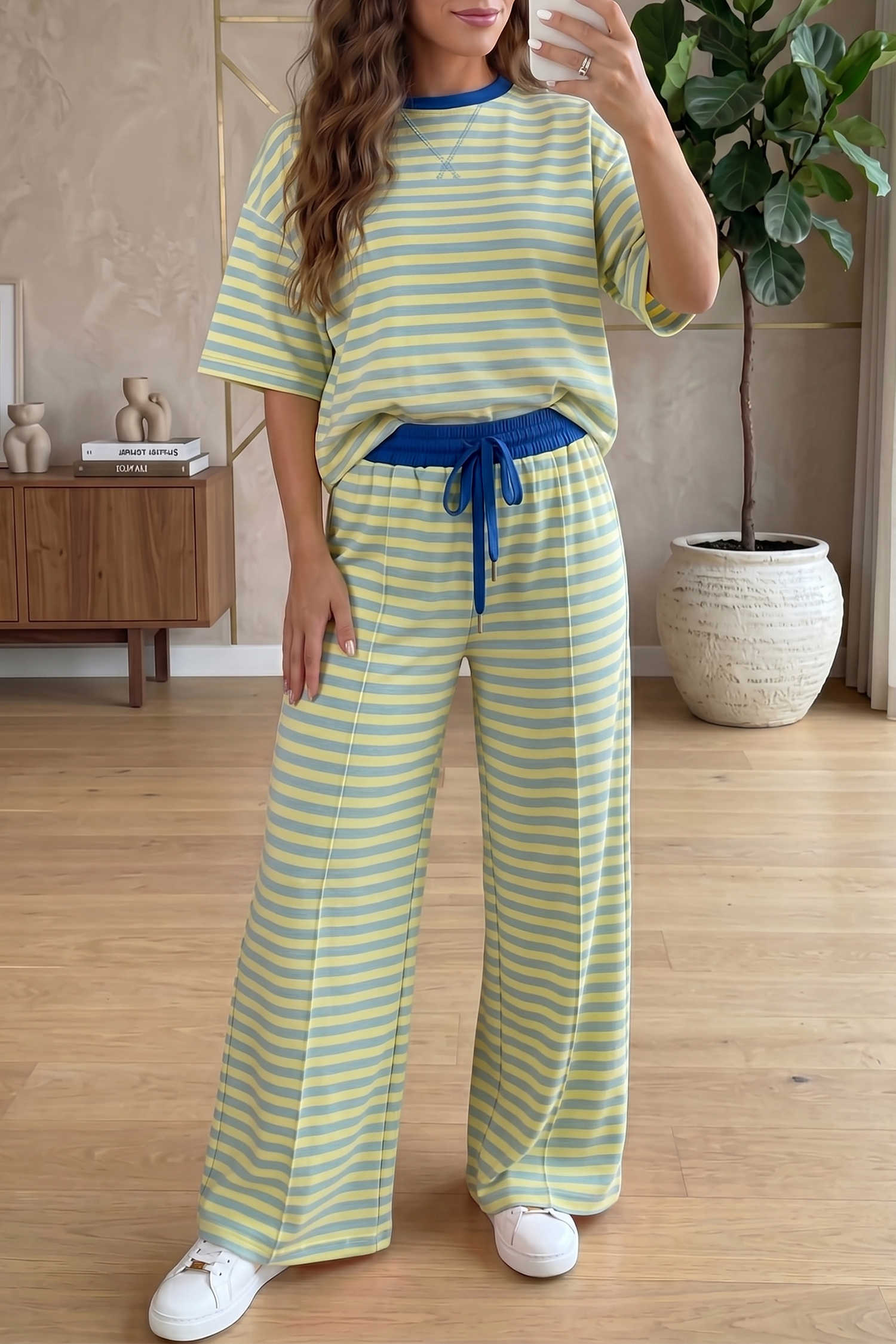 Yellow Stripe Pant Sets
