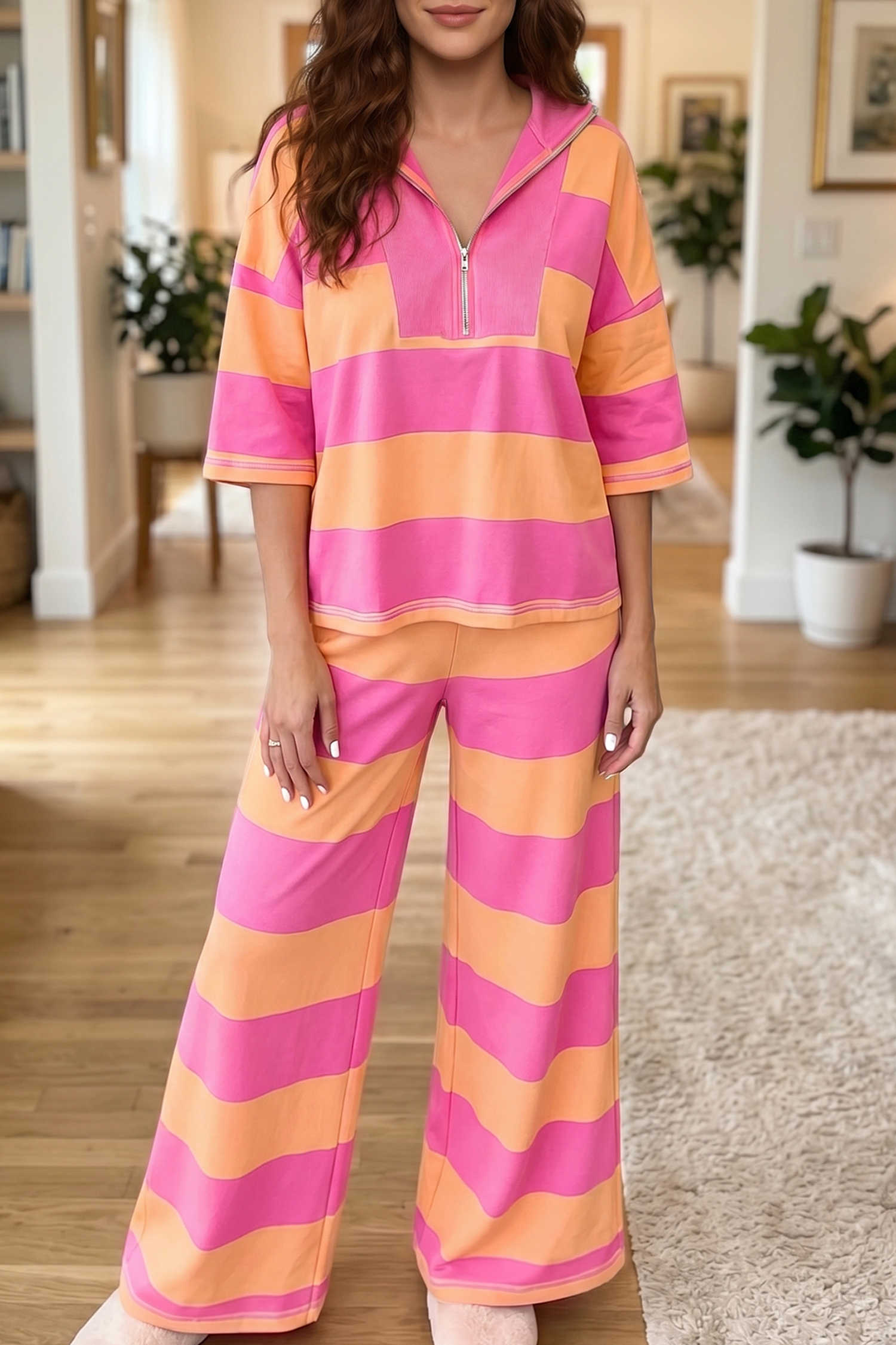 Orange Stripe Pant Sets