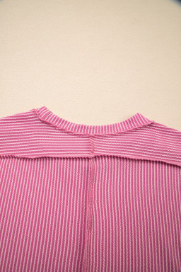 Bonbon Textured Knit Exposed Stitching T-shirt