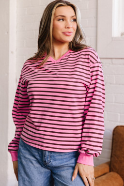 Pink Stripe Long Sleeve Tops
