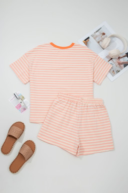 Casual Stripe Chenille Football Pattern Short Sleeve Two Piece Set