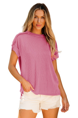 Bonbon Textured Knit Exposed Stitching T-shirt