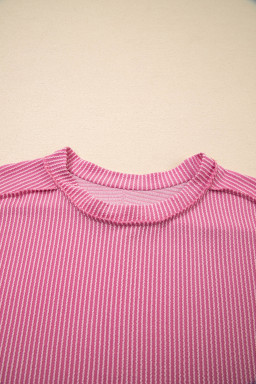 Bonbon Textured Knit Exposed Stitching T-shirt