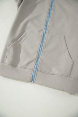 Smoke Green Contrast Trim Zip Up Sporty Jacket Drawstring Mini Skort 2pcs Set