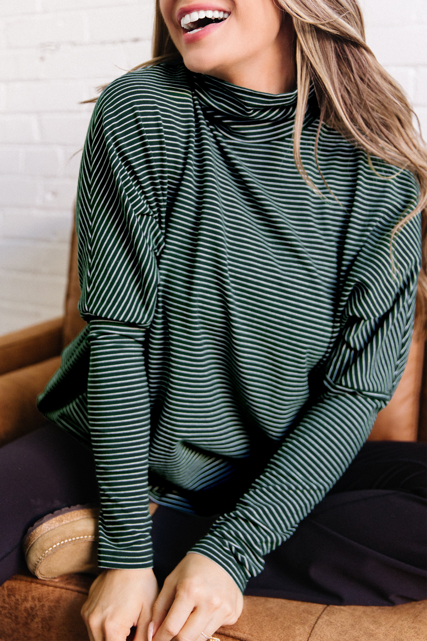 Green Stripe Long Sleeve Tops