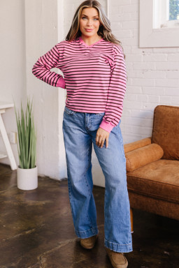 Pink Stripe Long Sleeve Tops