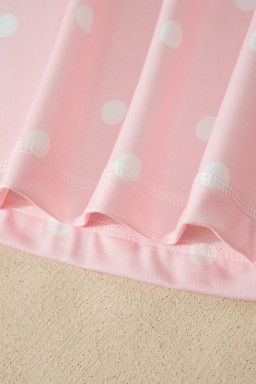 Pink Polka Dot Short Sleeve Loose Top Drawstring Shorts Set
