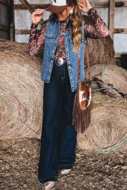 Ashleigh Blue Solid Denim Button Front Pocket Sleeveless Cowboy Vest