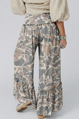 Multicolour Camo Print Wide Leg Casual Pants