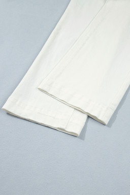 White Solid Color Scalloped Patch Pocket Shift Jeans