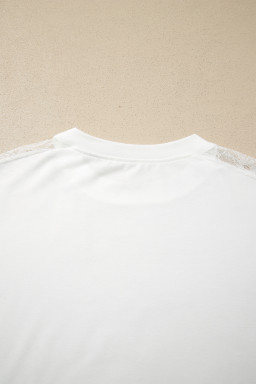 White Lace Patchwork Round Neck Long Sleeve Top