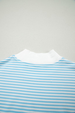 Sky Blue Stripe Oversize Mock Neck Sweatshirt and Shorts Set