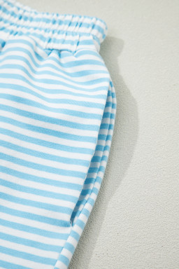 Sky Blue Stripe Oversize Mock Neck Sweatshirt and Shorts Set