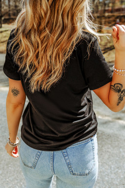 Black HOWDY Western Print Casual Round Neck T Shirt