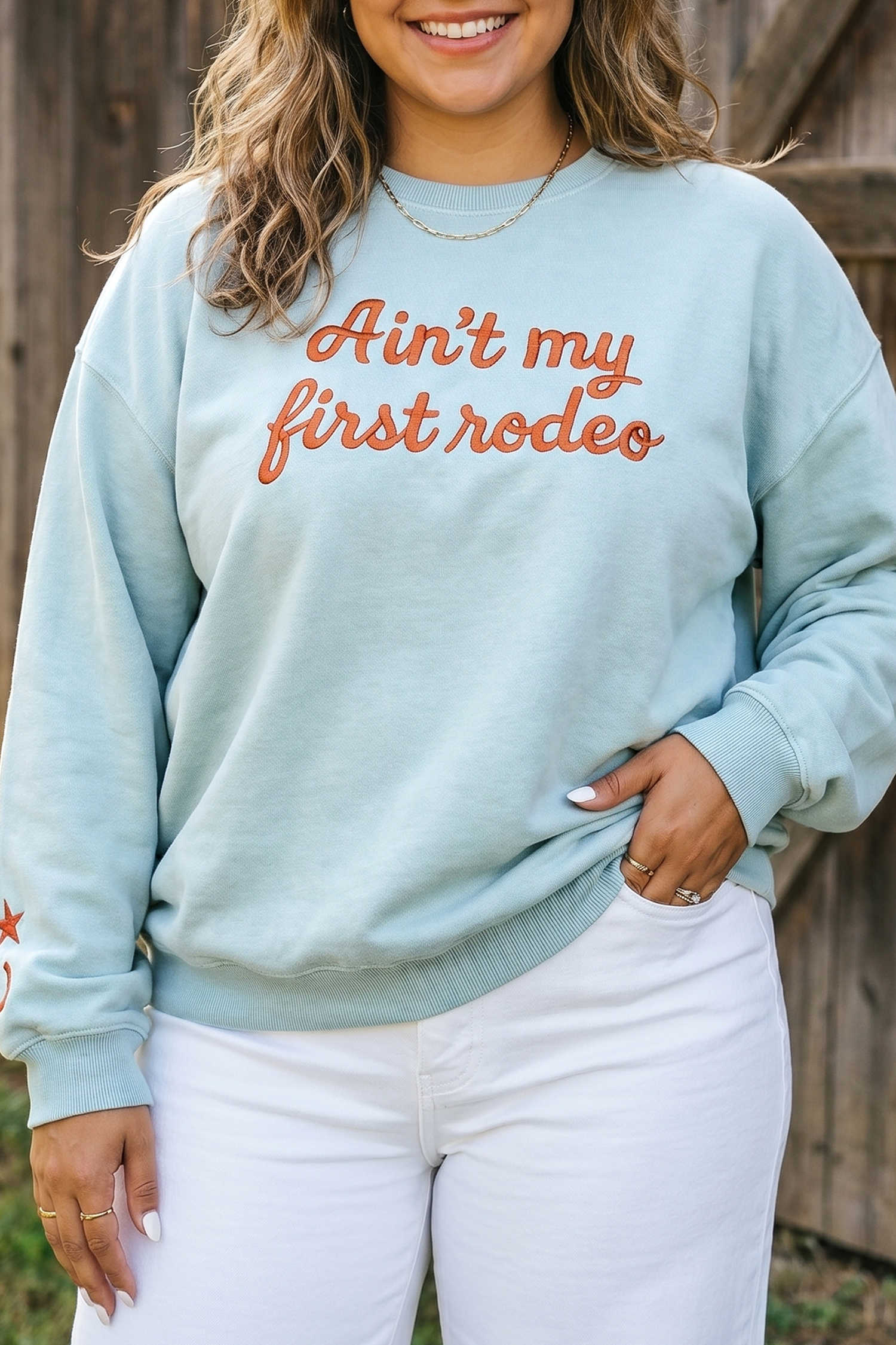 Haze Blue Letter Print Round Neck Loose Fit Long Sleeve Plus Size Sweatshirt