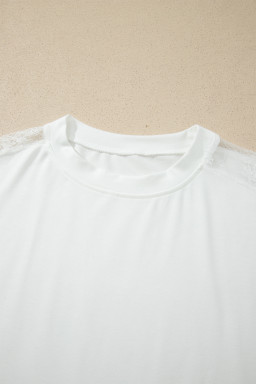 White Lace Patchwork Round Neck Long Sleeve Top
