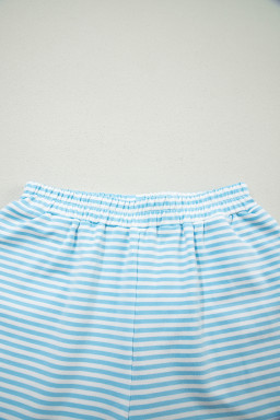 Sky Blue Stripe Oversize Mock Neck Sweatshirt and Shorts Set
