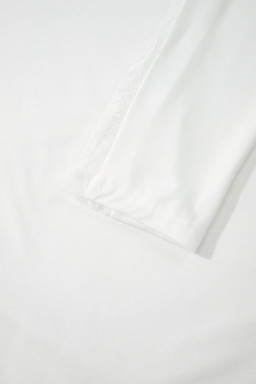 White Lace Patchwork Round Neck Long Sleeve Top
